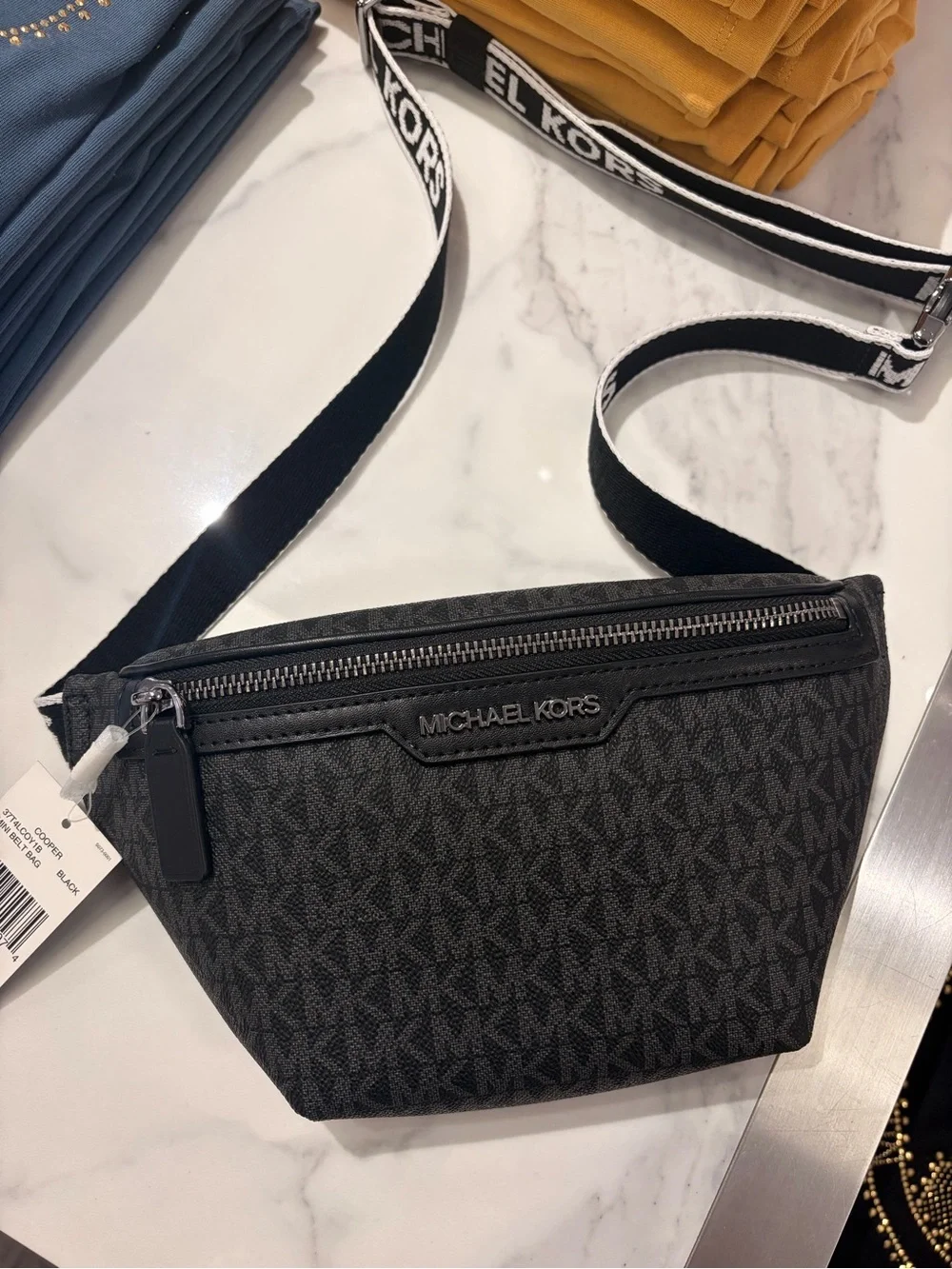Michael Kors Black MK Logo Belt Bag with Branded Web Strap unisex new